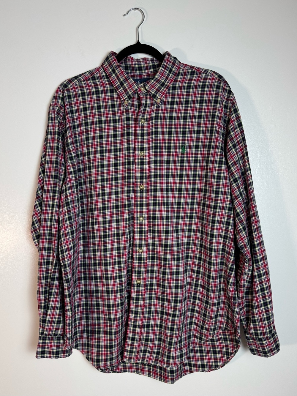 Men's Ralph Lauren Plaid Button-Down Shirt - Red/Green/White - XL
